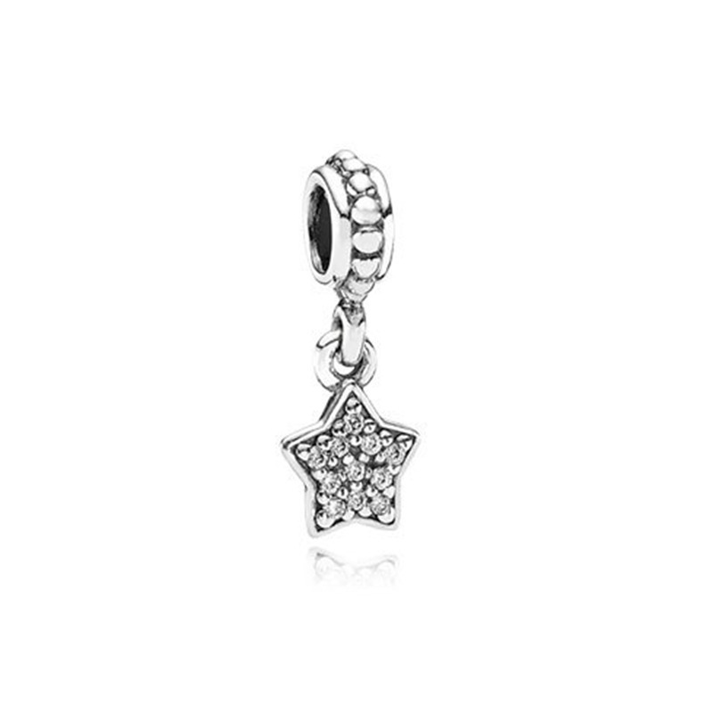s925 sterling silver stork & twinkling stars dangle charm with pouch