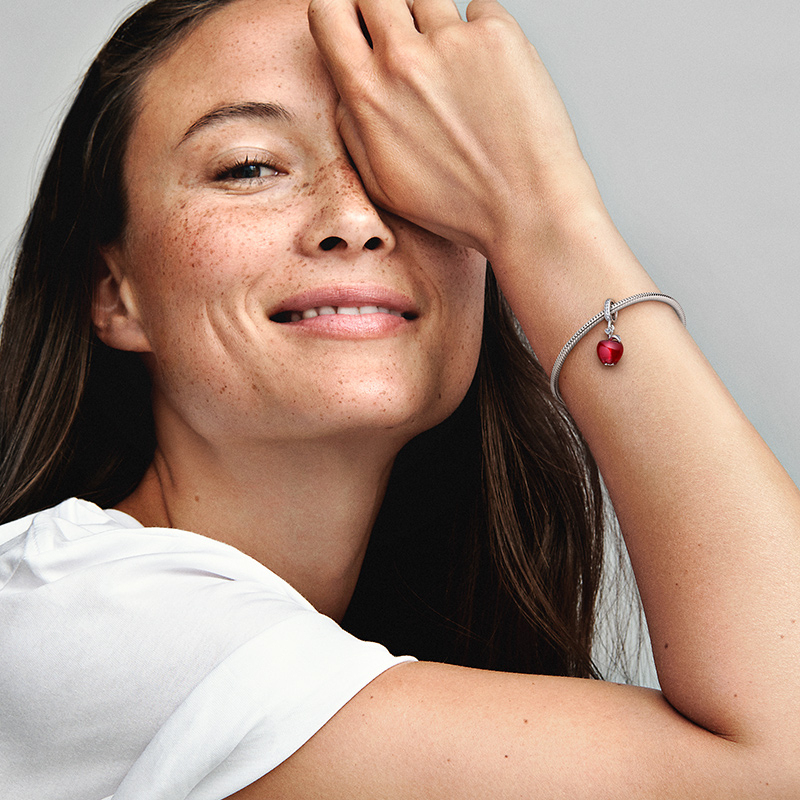 pandora schmuck silber charm-anhänger muranoglas roter apfel