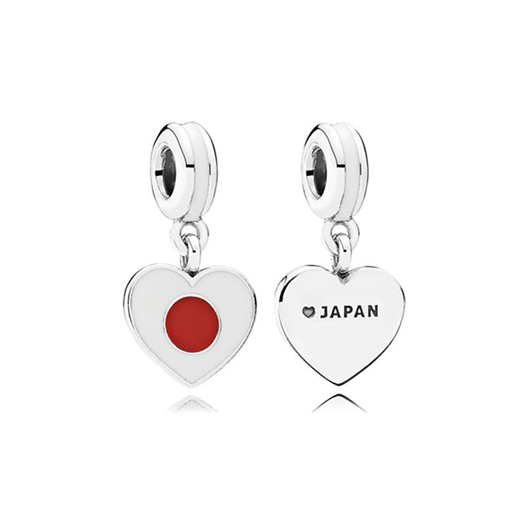 pandora silver dangle enamel japan heart flag bead