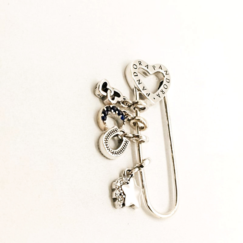 pandora me safety pin brooch 4 mini-charms pendants