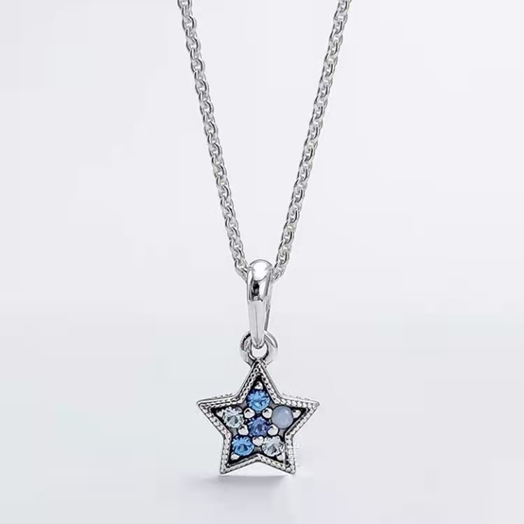 silver pandora sparkling blue moon & stars heart necklace