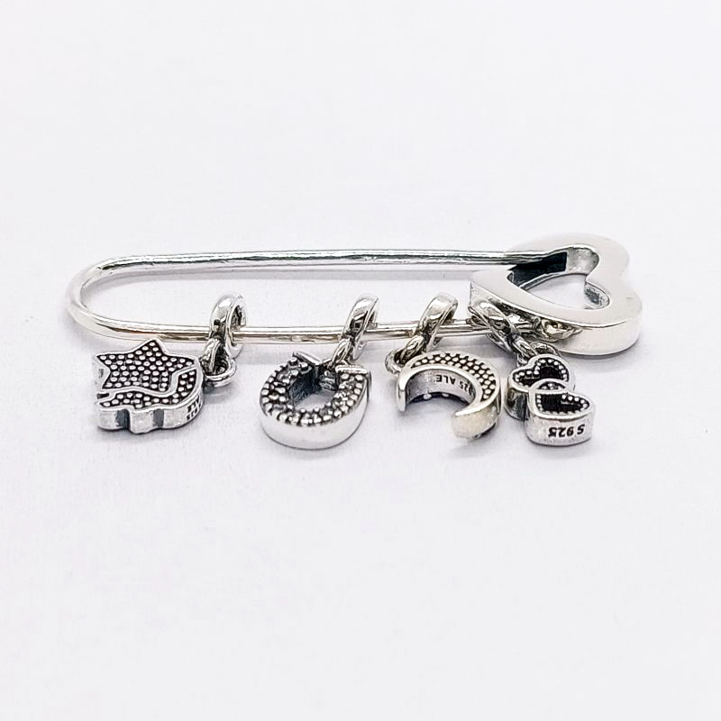 pandora me safety pin brooch 4 mini-charms pendants