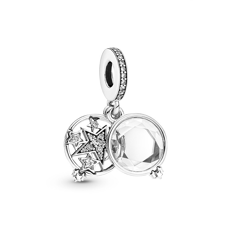 pandora 925 sterling silver, magnified star double dangle charm pendant