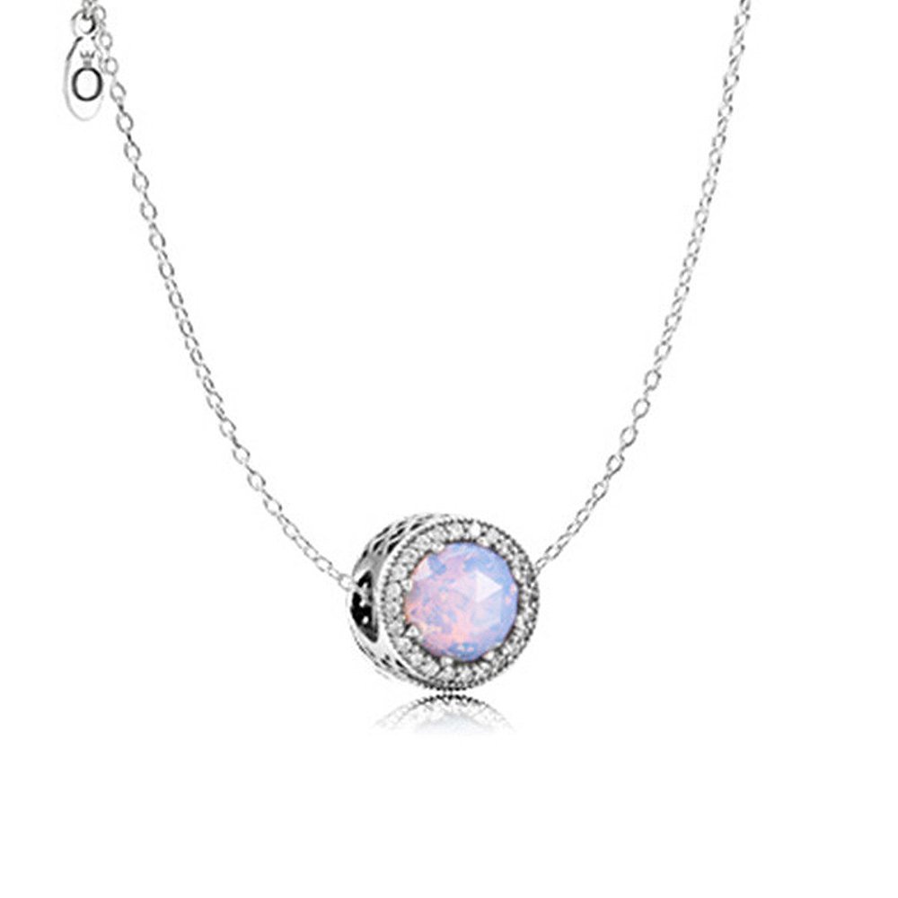 pandora necklace 925silver schillernd-rosafarbener aureole hearts 45cm