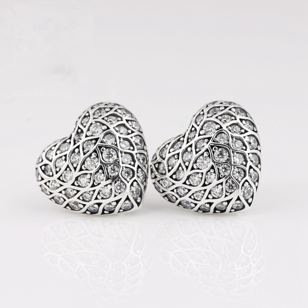 pandora sparkling pattern heart single stud earring 925