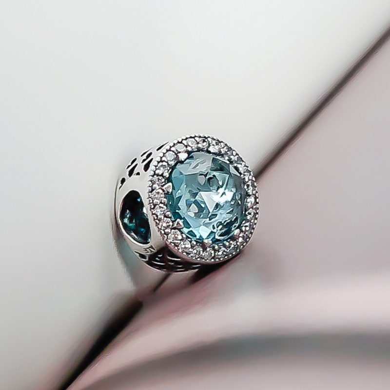 pandora necklace 925silver radiant hea​rts glacier blue crystals 45cm