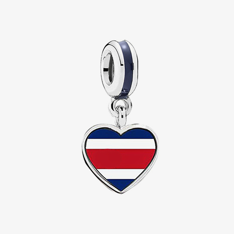 sterling silver our lady costa rica flag dangle charm with mixed enamel pendant s925