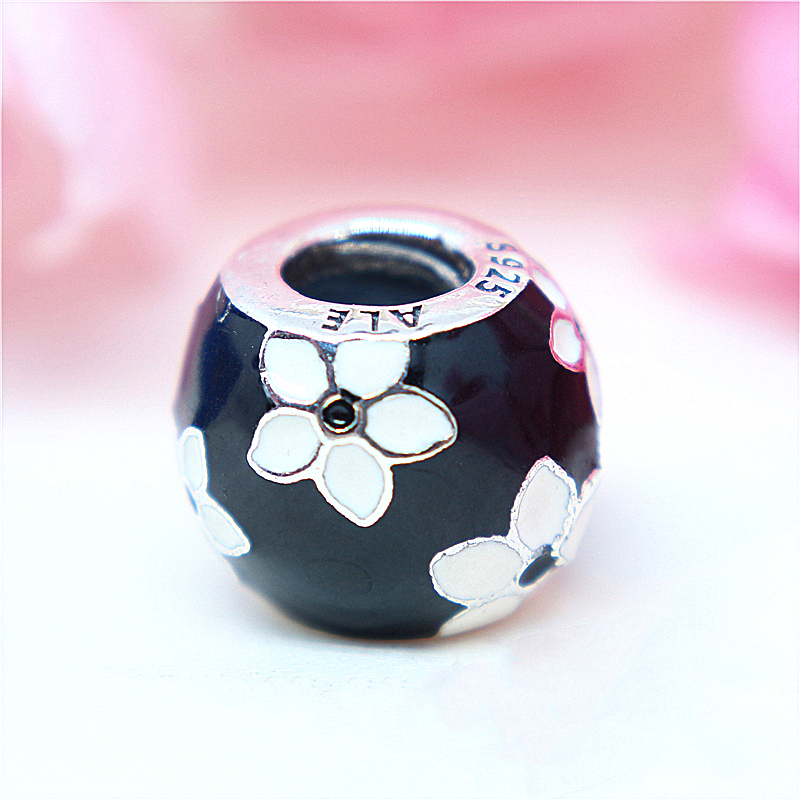 pandora mystic flower black white .925 silver charm