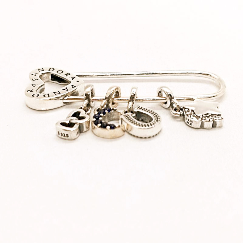 pandora me safety pin brooch 4 mini-charms pendants