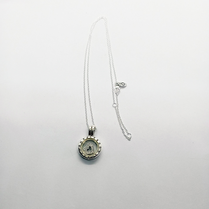 pandora floating locket sapphire crystal glass clear necklace