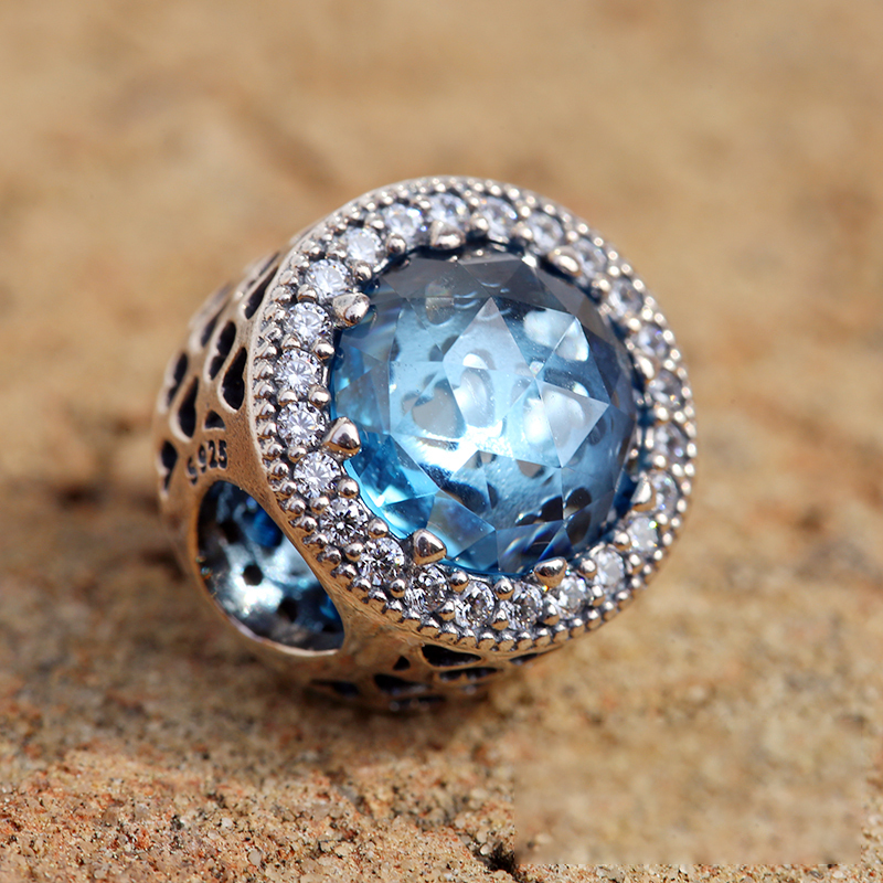 pandora necklace 925silver sky blue radiant hearts 45cm