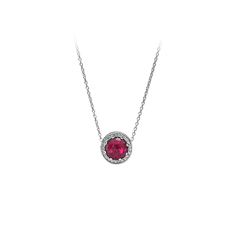 pandora necklace 925silver radiant hearts cerise red 45cm