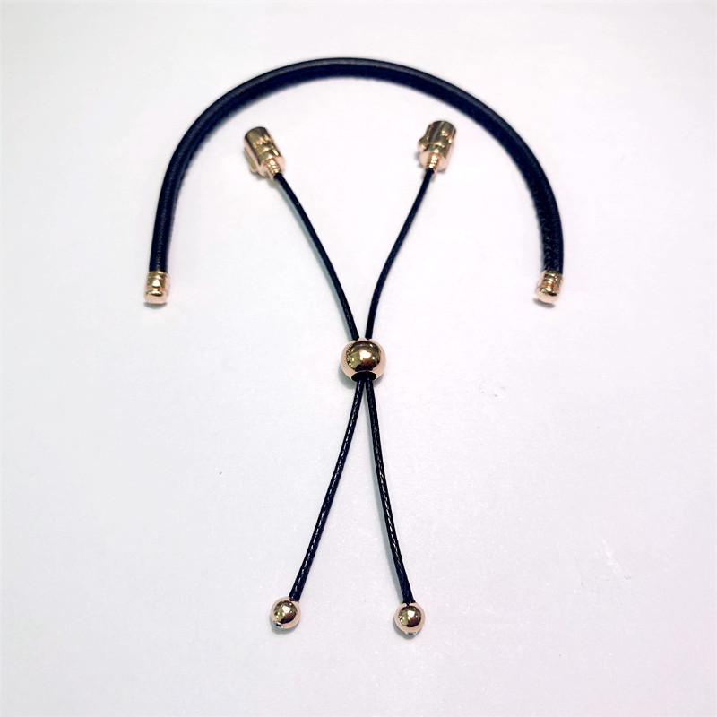 Pandora Black Leather and Rose Gold Slider Bracelet