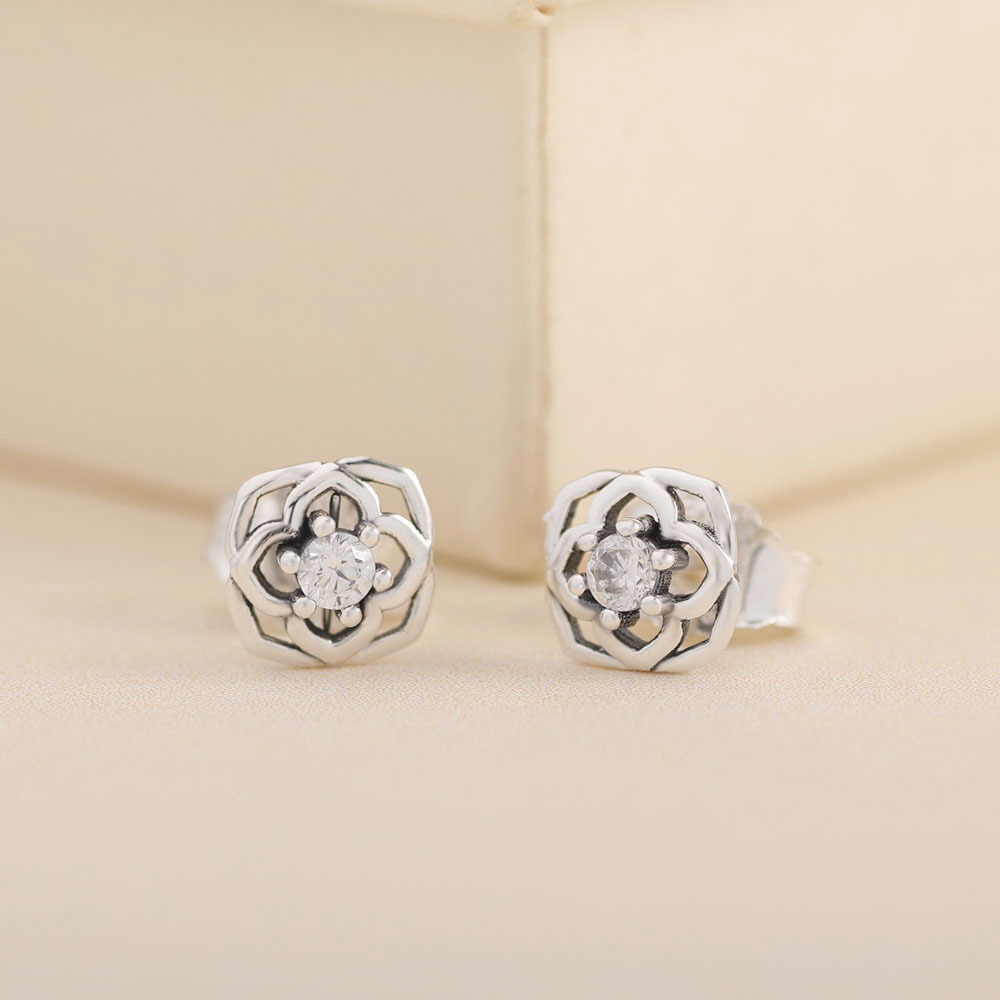 pandora silver earrings rose petal studs #299371c01