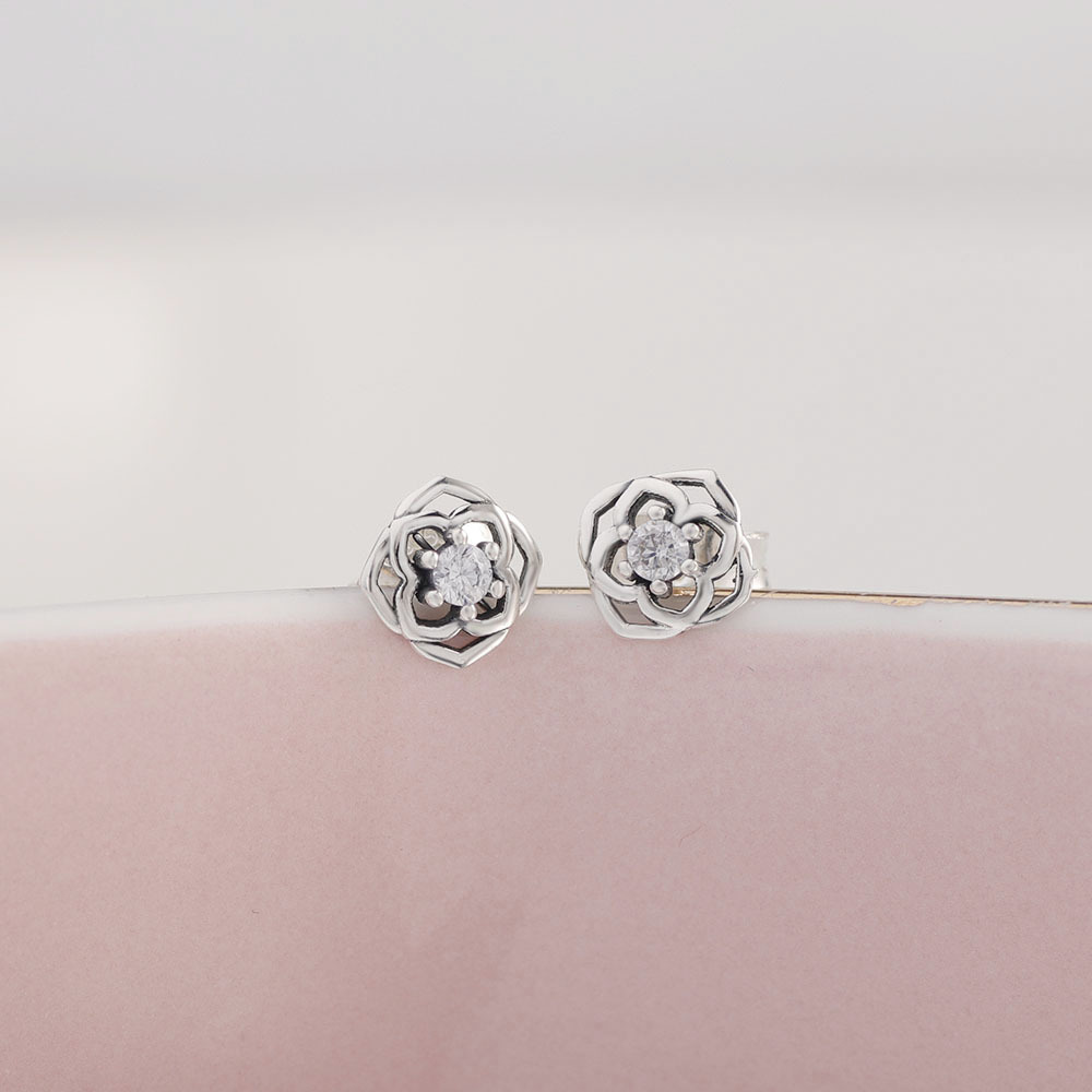 pandora silver earrings rose petal studs #299371c01