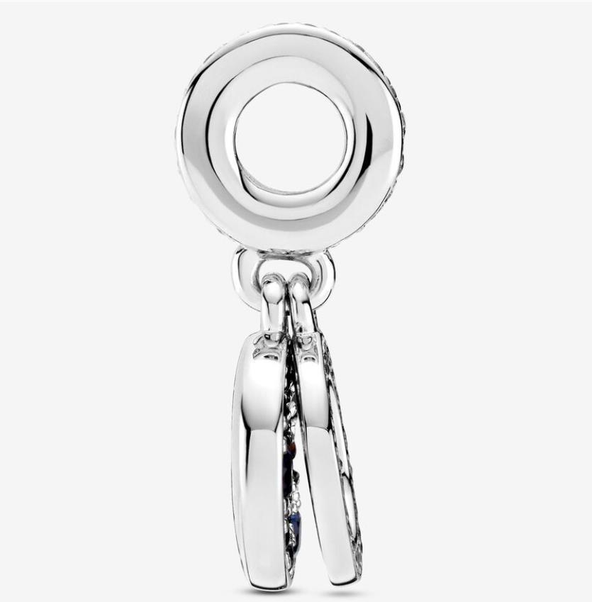 ALE Silver Pandora Sparkling Blue Disc Double Dangle Charm