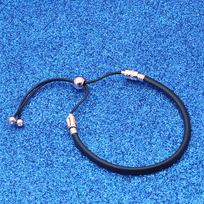 Pandora Black Leather and Rose Gold Slider Bracelet