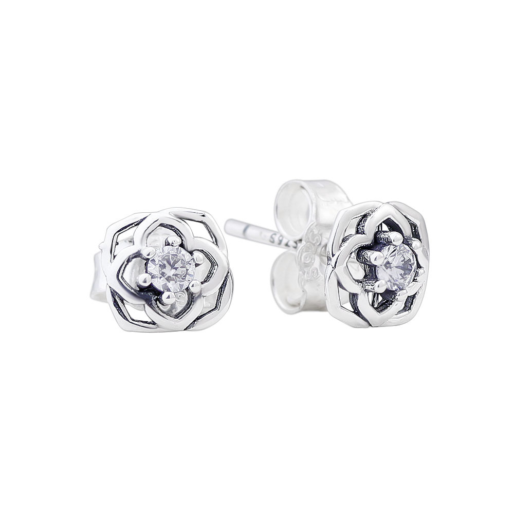 pandora silver earrings rose petal studs #299371c01