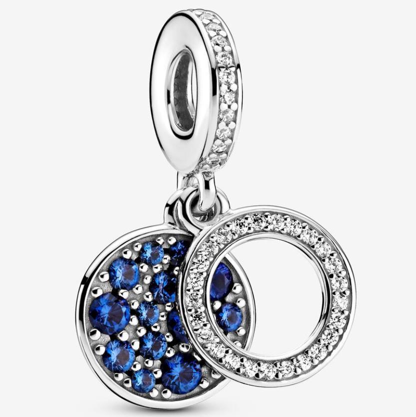 ALE Silver Pandora Sparkling Blue Disc Double Dangle Charm