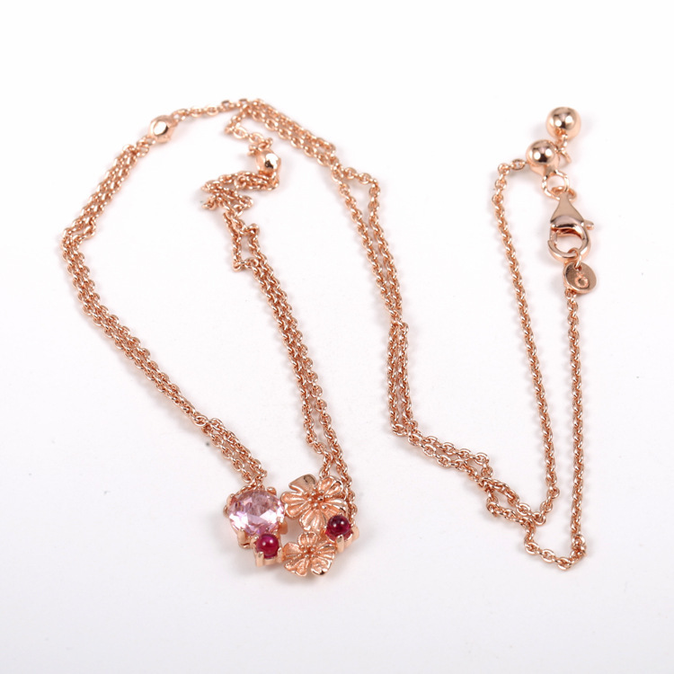 Rose Ale Met Pink Peach Blossom Double flower Pandora Slider Chain 45CM
