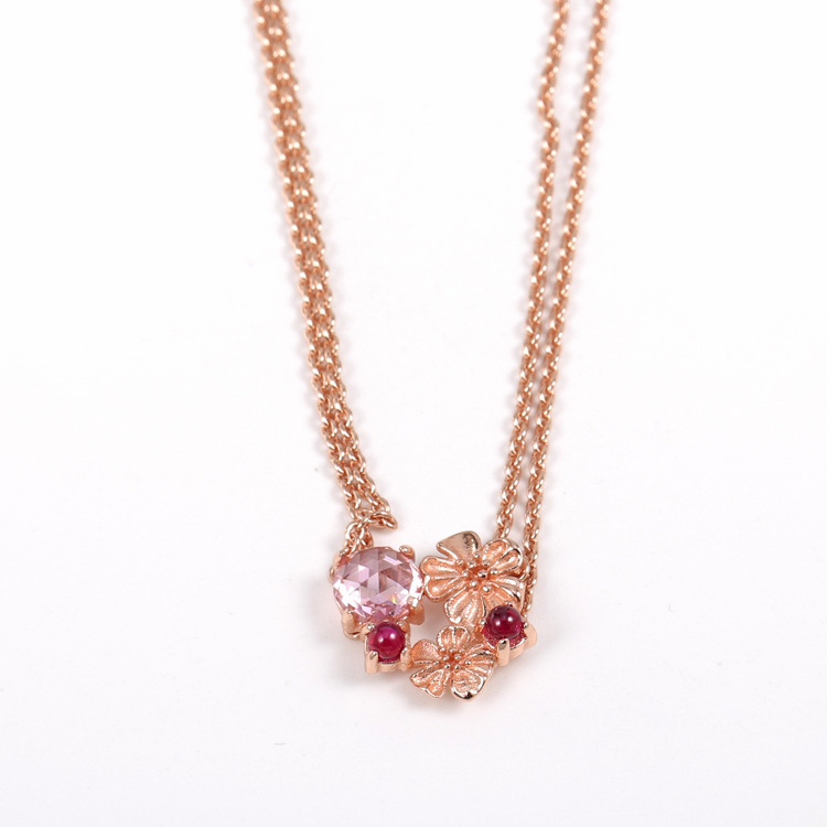 Rose Ale Met Pink Peach Blossom Double flower Pandora Slider Chain 45CM