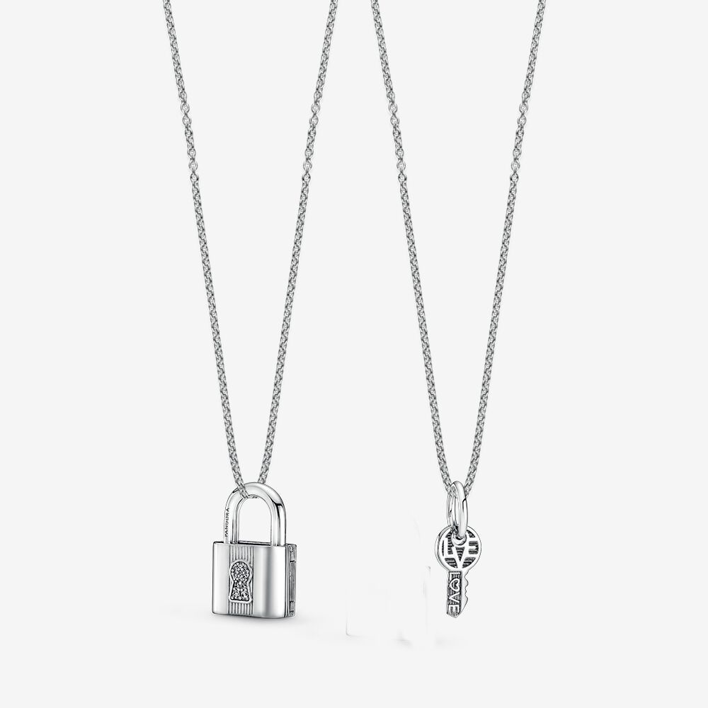 pandora  s925 lock and key friendship chain and charm set