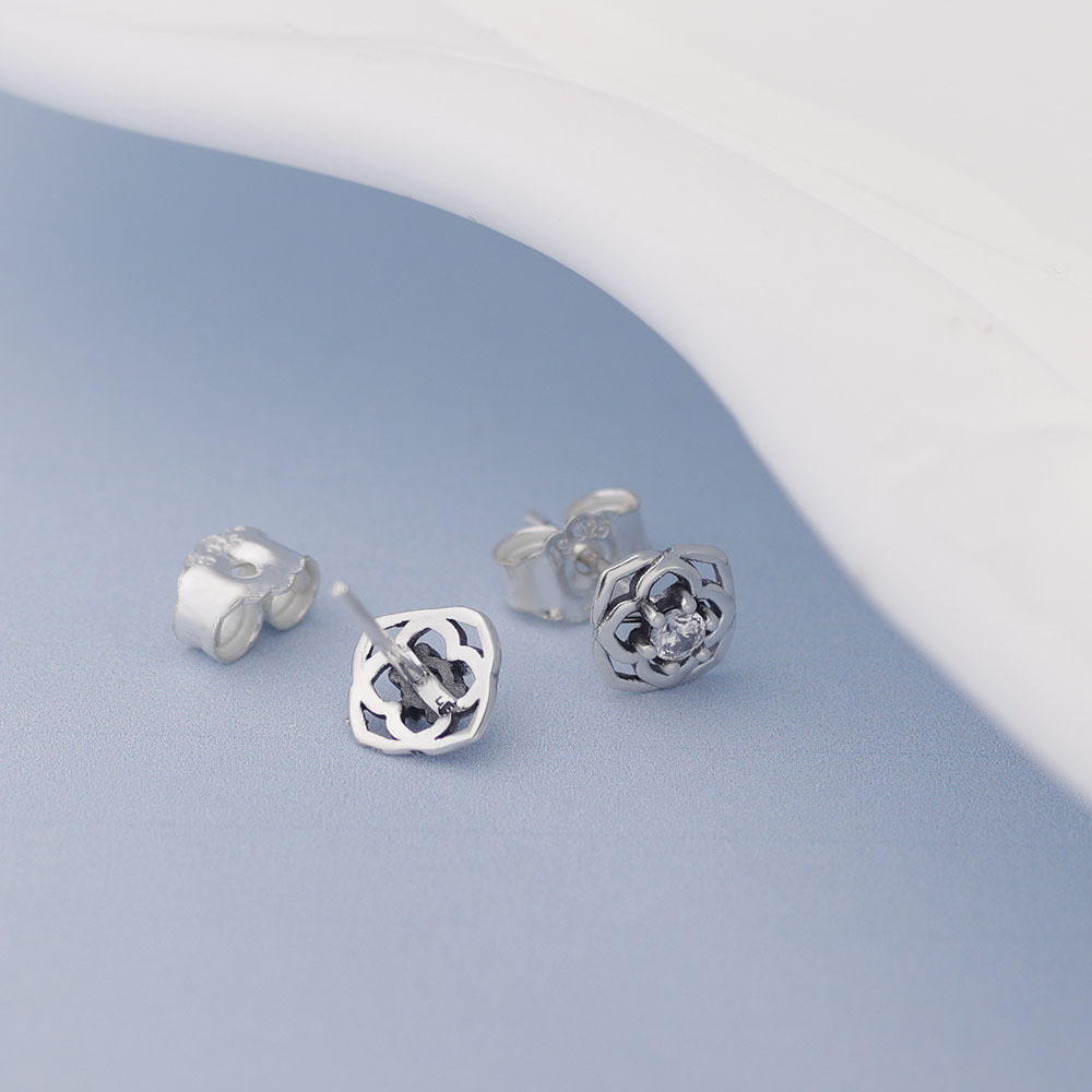 pandora silver earrings rose petal studs #299371c01