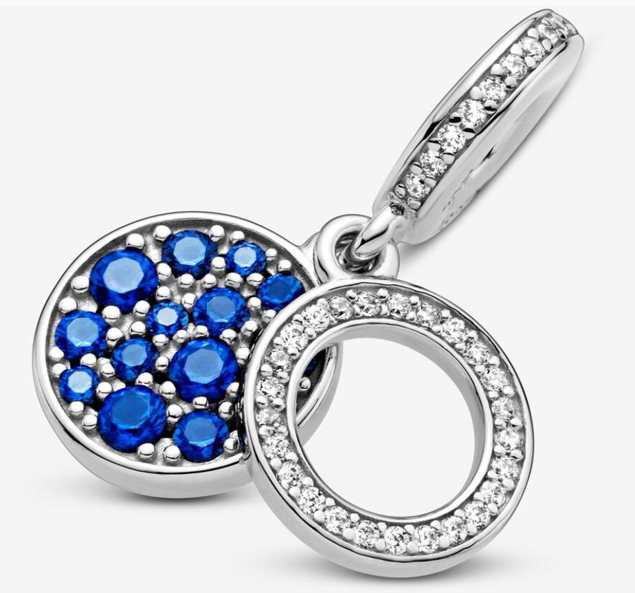 ALE Silver Pandora Sparkling Blue Disc Double Dangle Charm