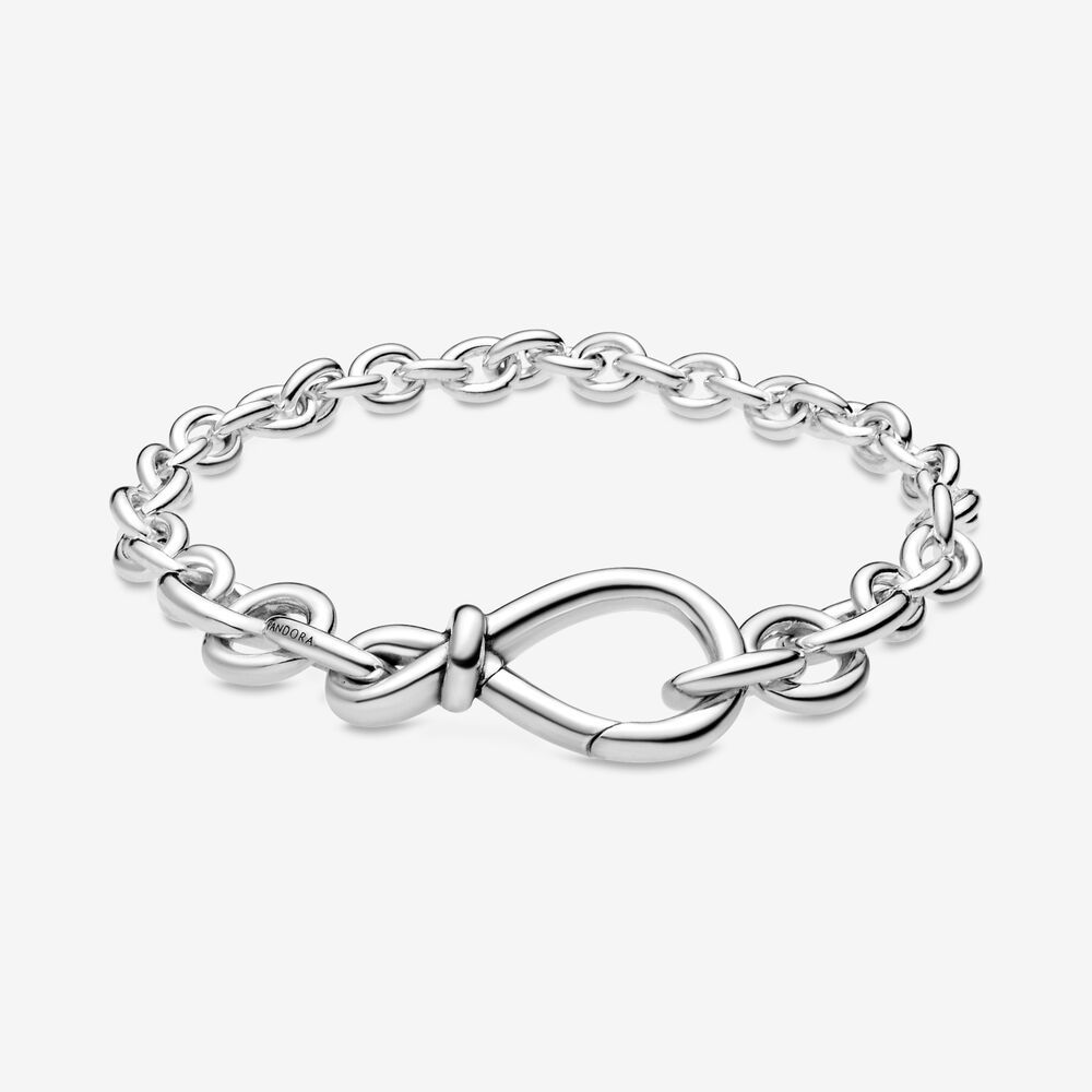pandora  freehand heart dangle charm & chunky infinity knot chain bracelet set