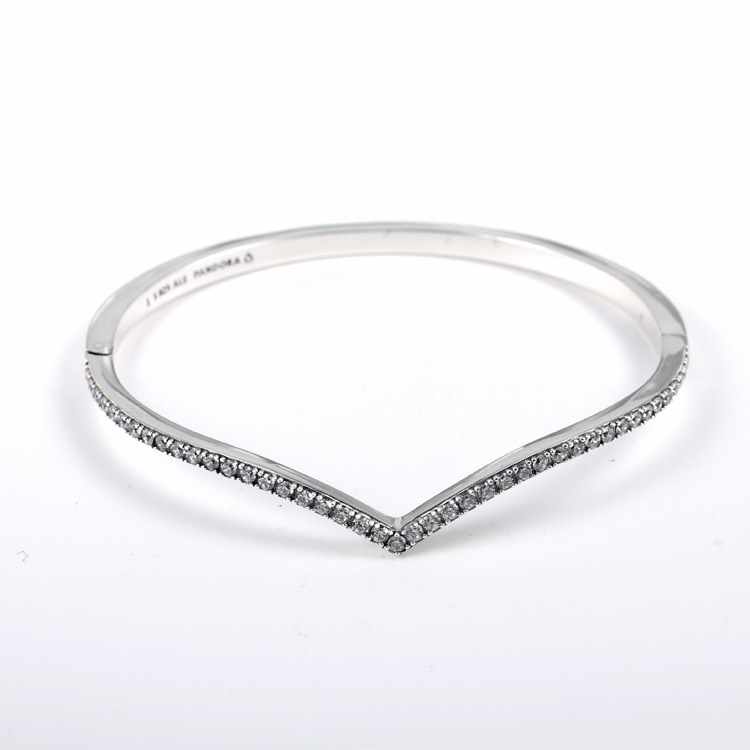 Pandora 925 Sterling Silver Shimmering Wish Bracelet Bangle Bracelet Clear CZ