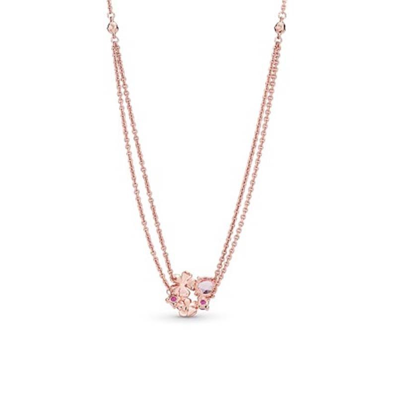 Rose Ale Met Pink Peach Blossom Double flower Pandora Slider Chain 45CM