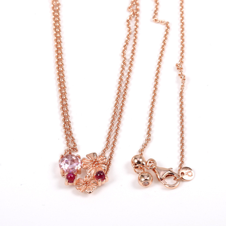 Rose Ale Met Pink Peach Blossom Double flower Pandora Slider Chain 45CM