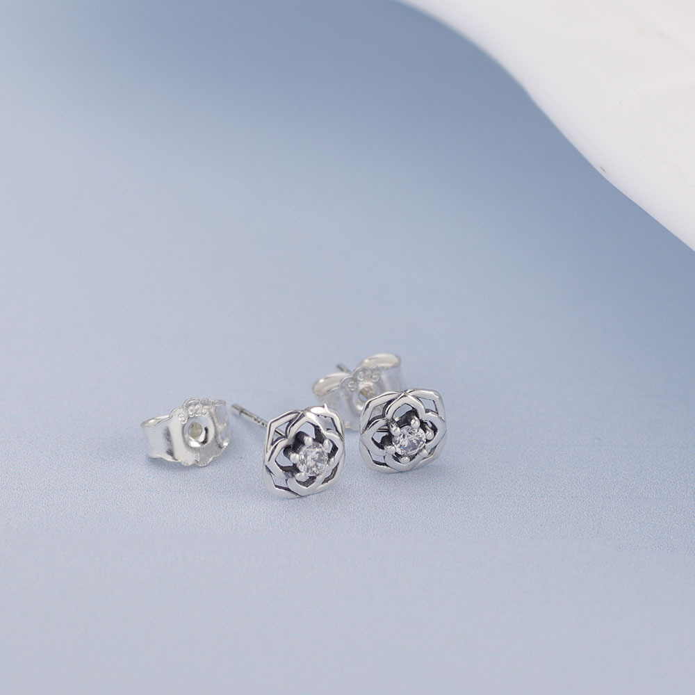 pandora silver earrings rose petal studs #299371c01