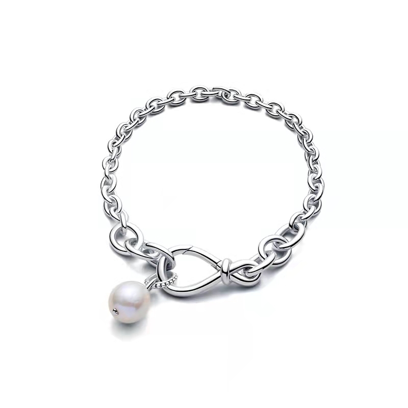 pandora  baroque pearl pendant & chunky infinity knot symbol chain bracelet set