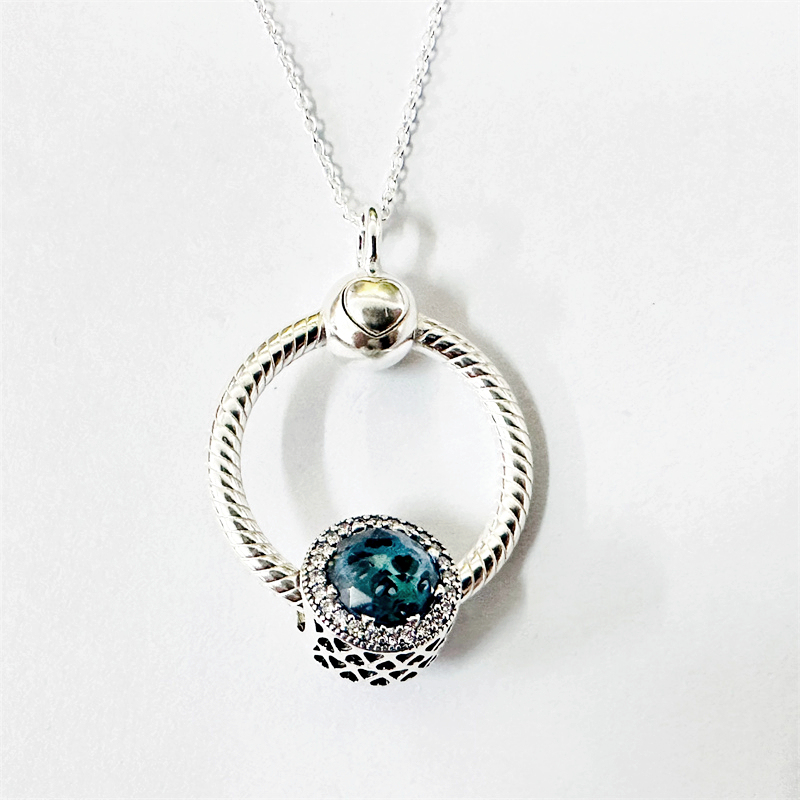 silverpandora  ale s925 moonlight blue medium o pendant necklace set