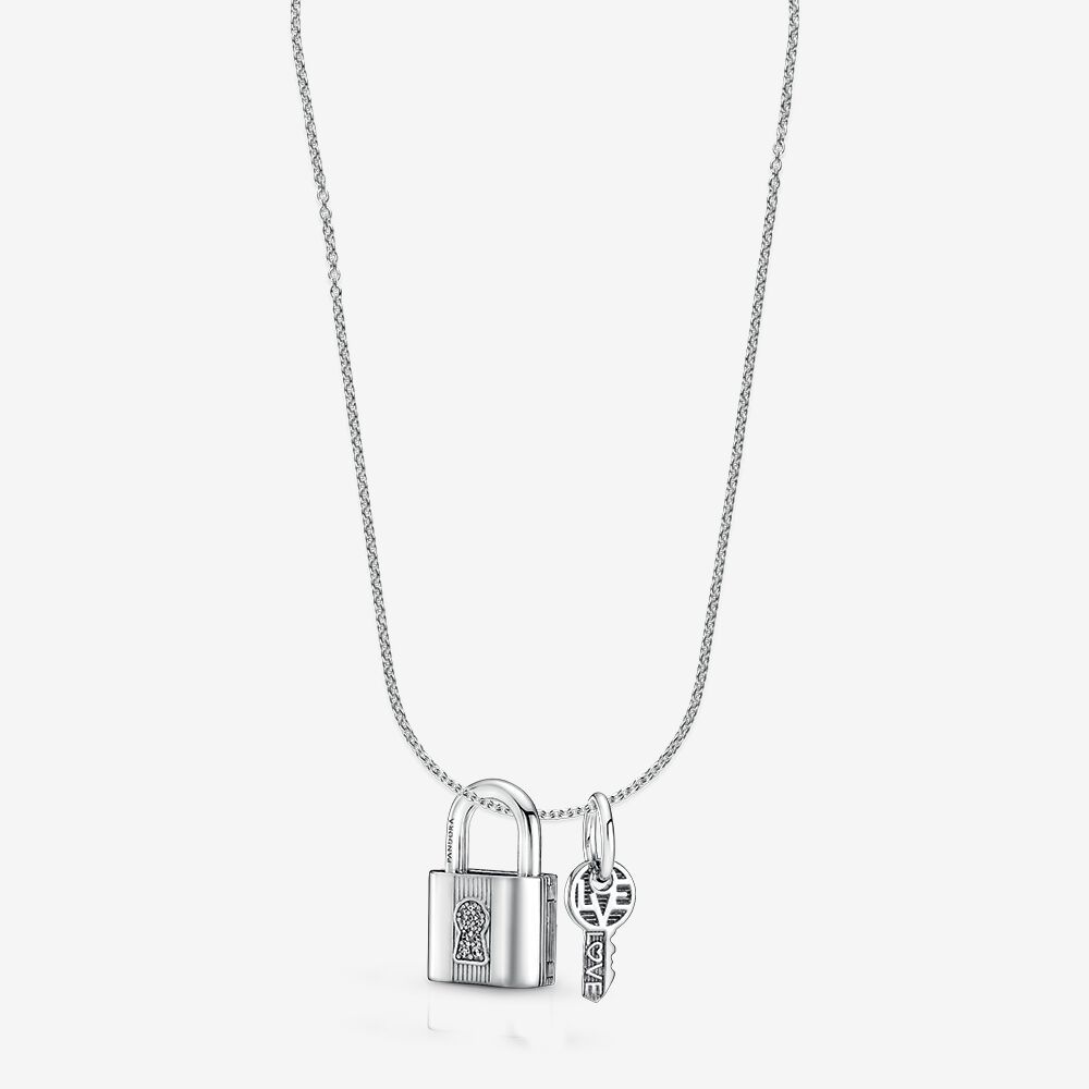 s925pandora  lock and key necklace set rau1000-45/60/75cm