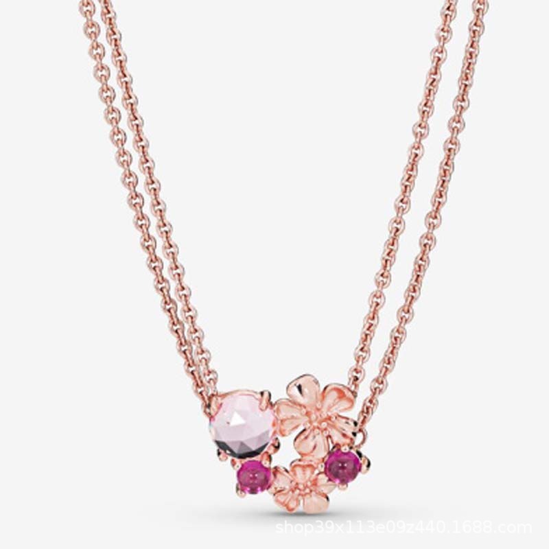 Rose Ale Met Pink Peach Blossom Double flower Pandora Slider Chain 45CM