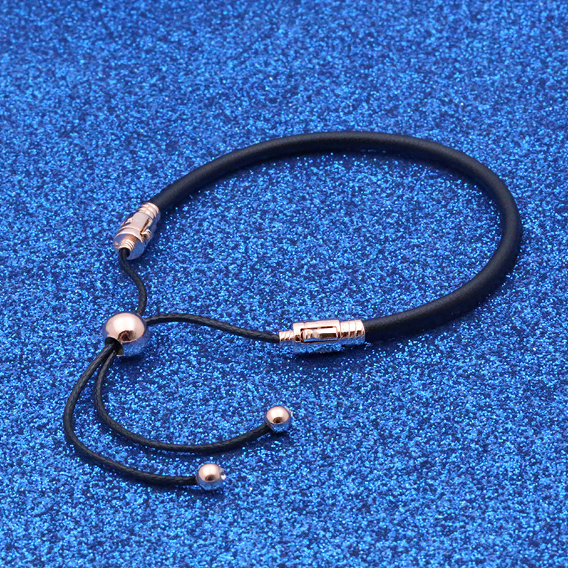 Pandora Black Leather and Rose Gold Slider Bracelet