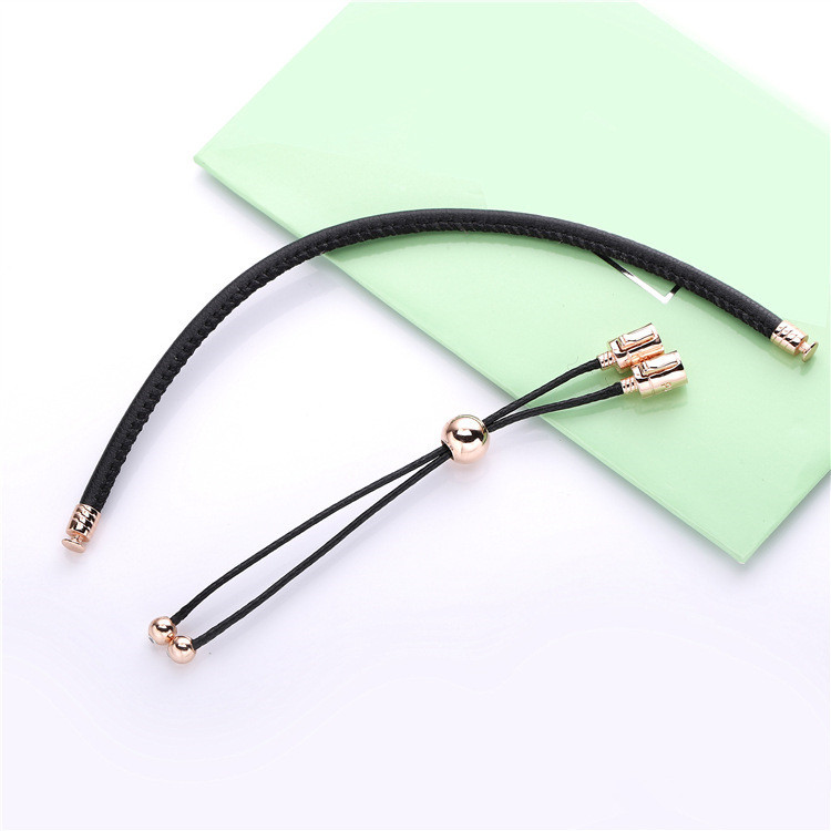 Pandora Black Leather and Rose Gold Slider Bracelet