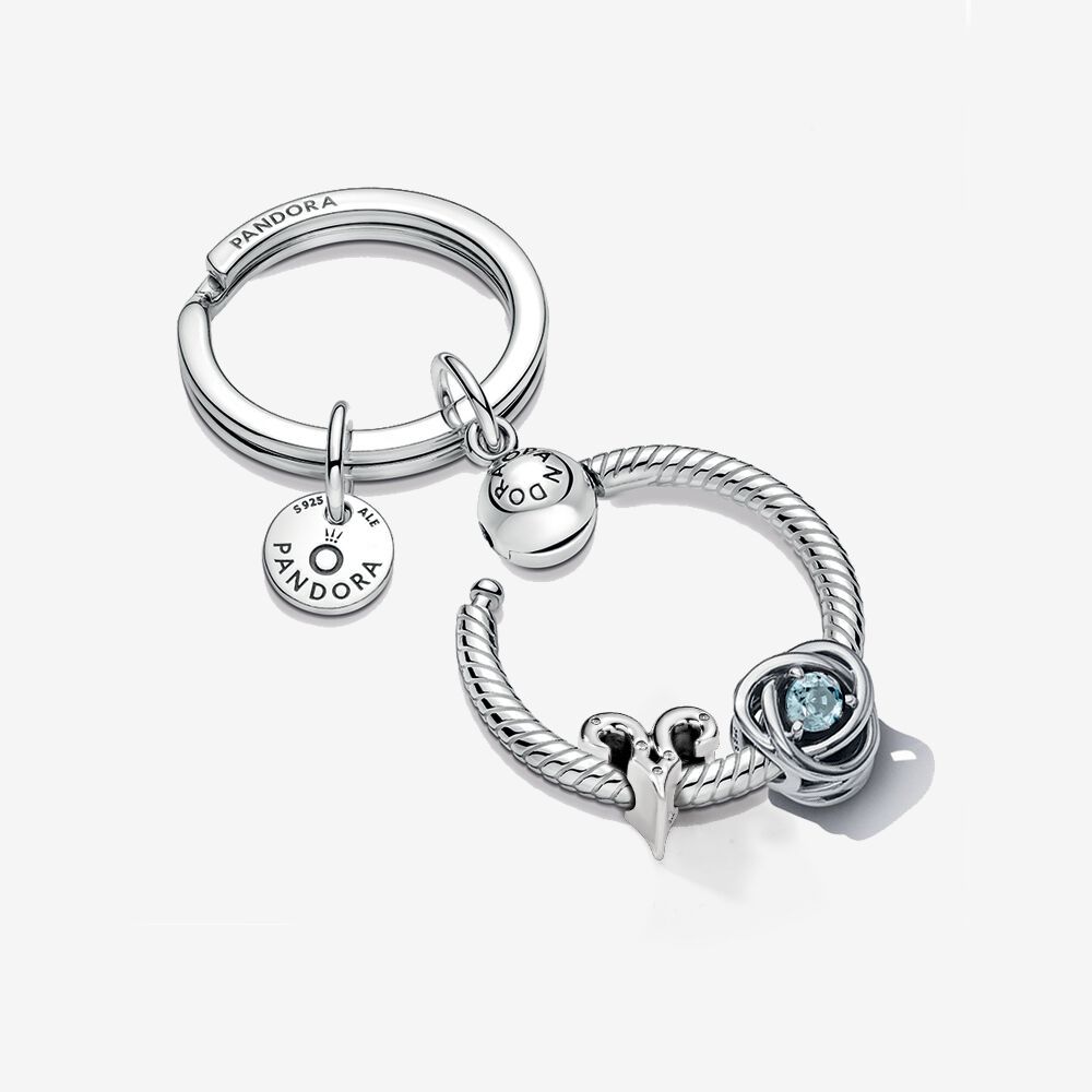 pandora  march birthday charm & aries zodiac charm key ring set