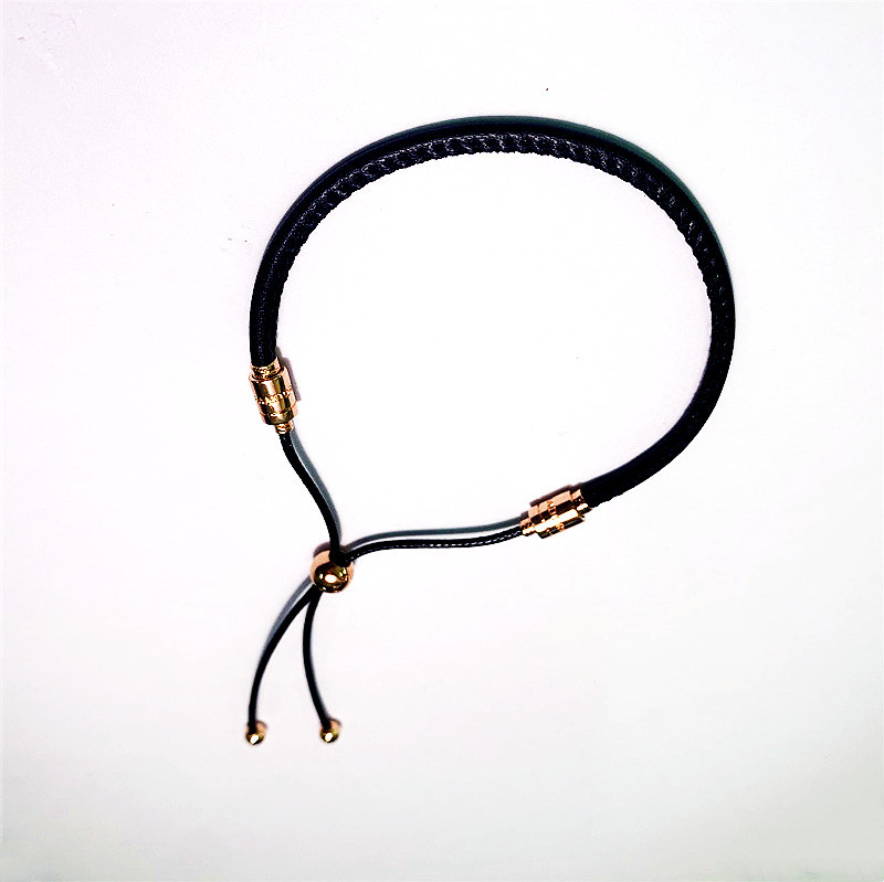 Pandora Black Leather and Rose Gold Slider Bracelet