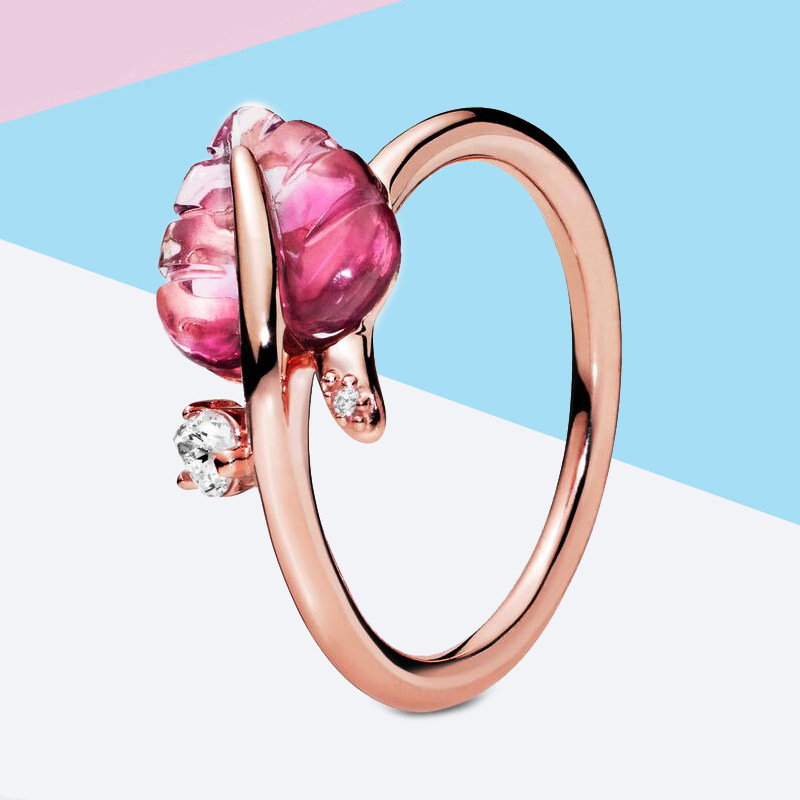 Pandora rose gold pink murano fallen leaves ring