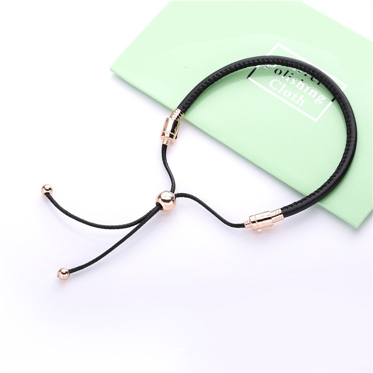 Pandora Black Leather and Rose Gold Slider Bracelet