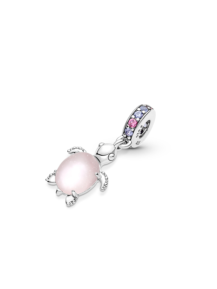 pandora  s925 sterling silver murano glass pink turtle charm