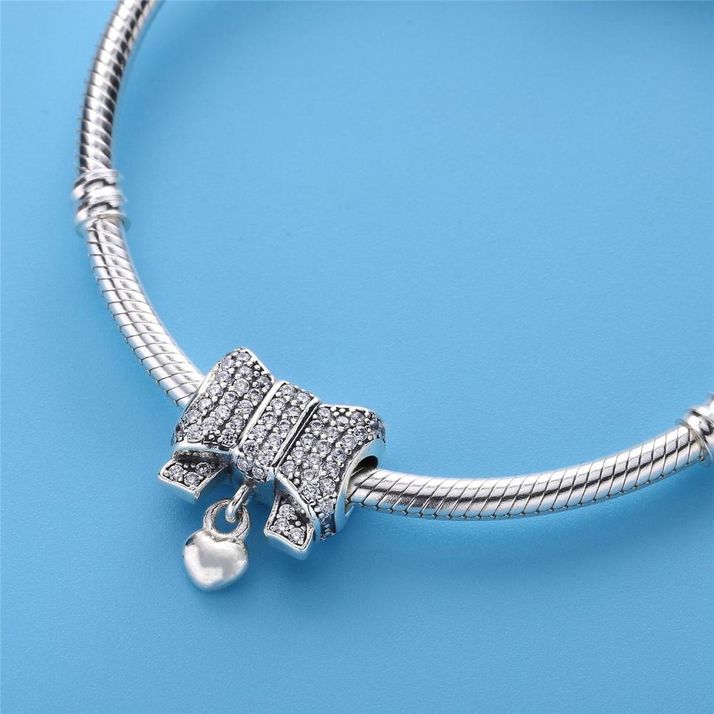 Pandora Charm Heart & Bow Clear CZ Sterling Silver