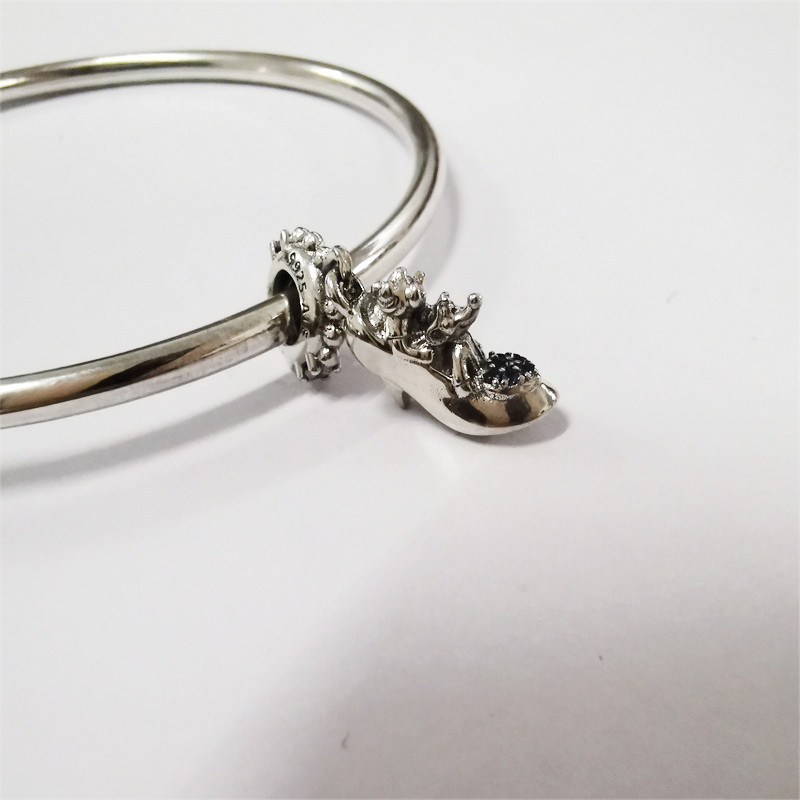 Silver Pandora Cinderella Glass Slipper & Mice Dangle Charm