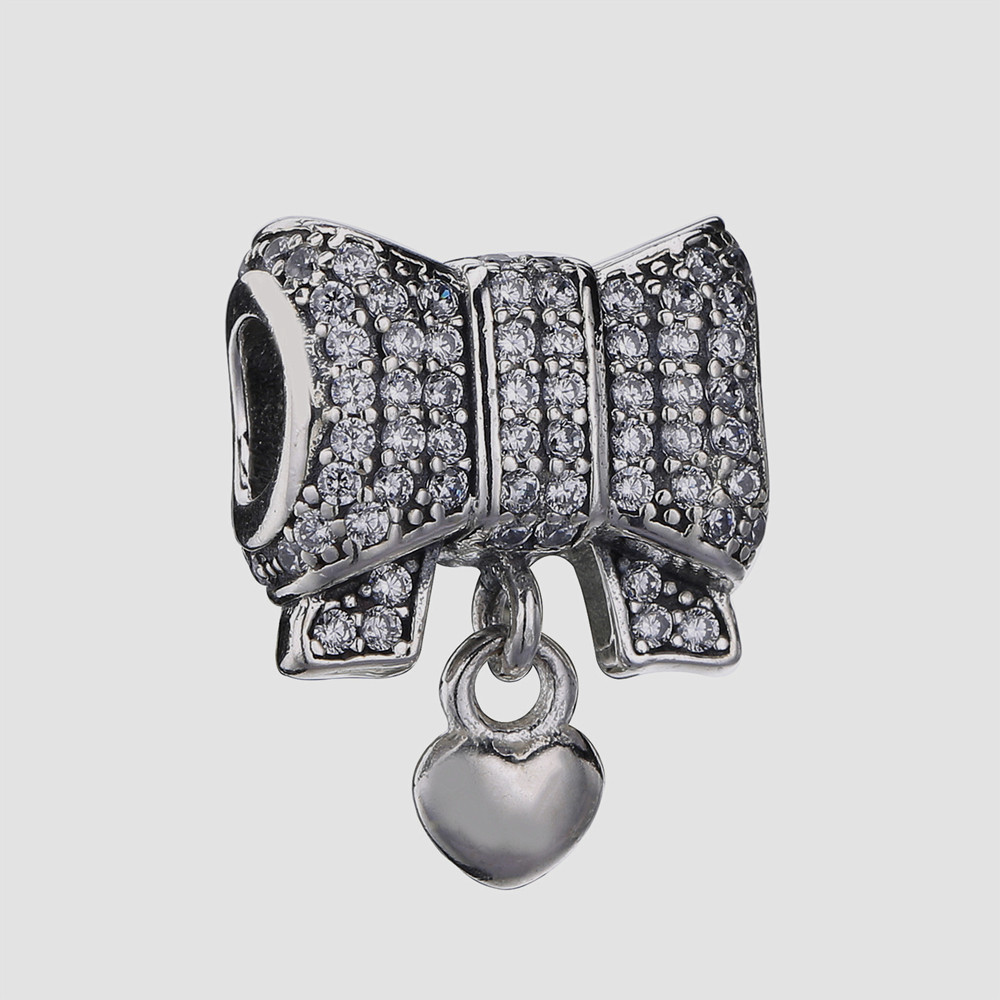 Pandora Charm Heart & Bow Clear CZ Sterling Silver