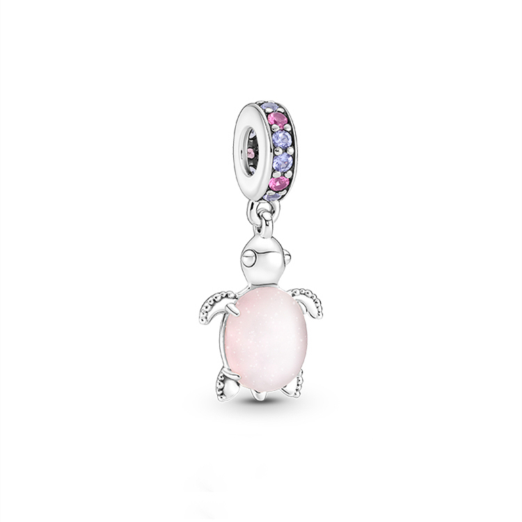 pandora  s925 sterling silver murano glass pink turtle charm