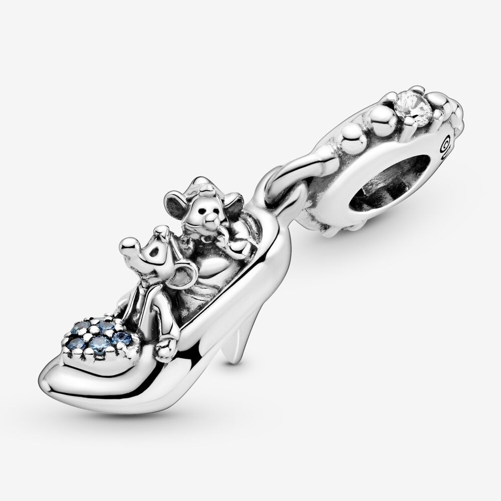 Silver Pandora Cinderella Glass Slipper & Mice Dangle Charm