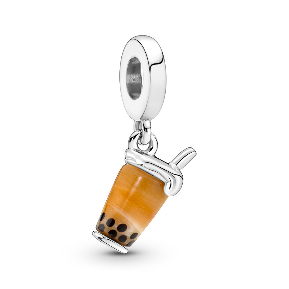 pandora  s925 sterling silver murano glass pearl milk tea charm